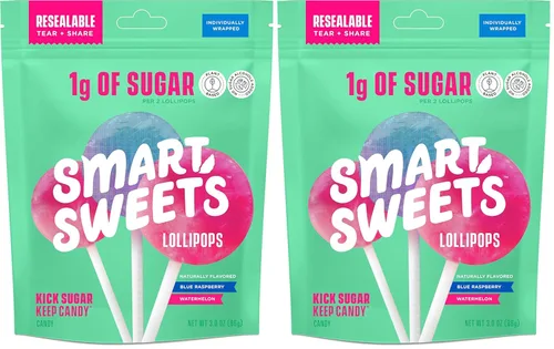 Miniatura 9 de SmartSweets Paletas, 3oz, sabor a frambuesa azul y sandía, caramelo duro con bajo contenido de azúcar (1g), bajo en calorías (40), sin edulcorantes