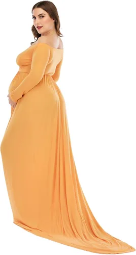 Miniatura 4 de ZIUMUDY Vestido largo de maternidad con hombros descubiertos, vestido de fotografía para baby shower