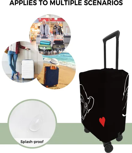 Miniatura 4 de French Bulldog Suitcase Cover - Waterproof Stretch Travel Luggage Cover, Cute Animals Red Love Heart Black Luggage Covers Washable Luggage Protector