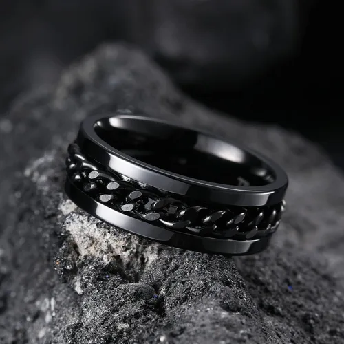 Miniatura 47 de King Will - Anillo antiestrés de acero inoxidable 316L para hombres y mujeres, con cadena decorativa giratoria, 8 mm de ancho, anillo de boda