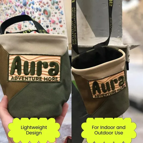 Miniatura 4 de Aura - Bolsa de tiza para escalada en roca, bolsa de tiza Bouldering con forro polar, cierre de cordón y soporte para cepillo, cinturón ajustable