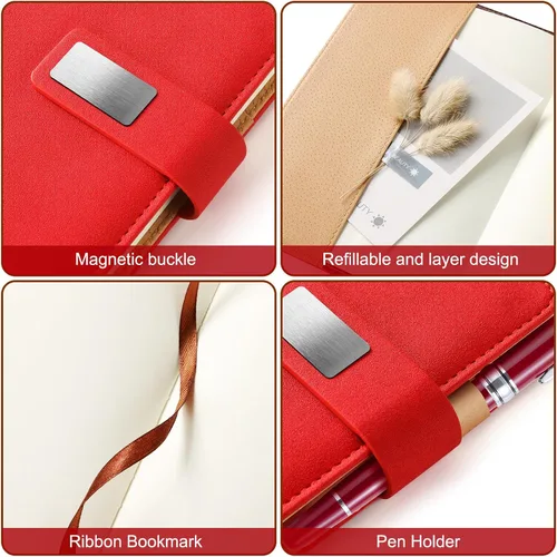 Miniatura 5 de Cuaderno A5 en blanco, cuaderno de bocetos de cuero de tapa dura recargable con bolsillo y hebilla magnética, cuaderno de bocetos de viaje de 240