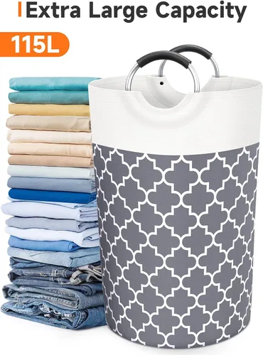 Miniatura 5 de Fabspace - Cesta de lavandería grande con bolsa de lavandería plegable, cesta de ropa con asas altas impermeables para viajes, baño, elementos Gris