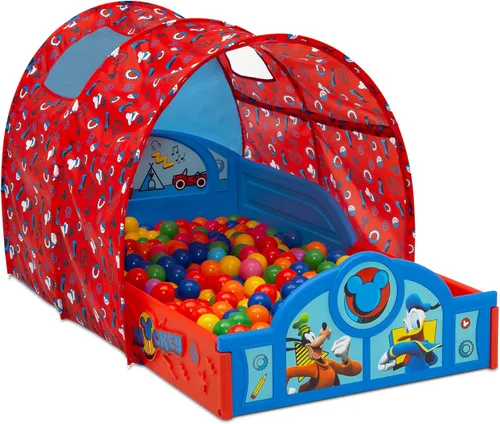 Miniatura 4 de Delta Children - Cama para dormir y jugar para niños pequeños con tienda de campaña, Mickey Mouse de Disney, Azul/Rojo
