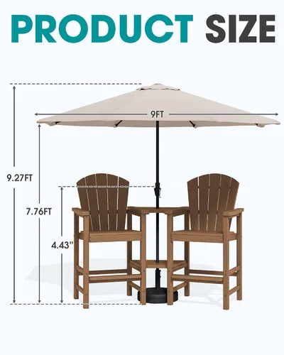 Miniatura 2 de SERWALL Juego de 2 sillas altas Adirondack con paraguas de 9 pies, sillas de exterior de altura de barra de HDPE, taburetes de bar Adirondack