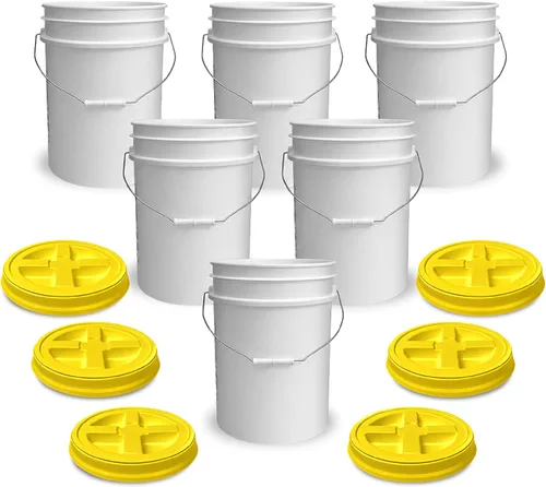 Miniatura 13 de ePackageSupply Cubo blanco de 5 galones con rosca de sello gamma rojo en la tapa hermética, fabricado en Estados Unidos, grado alimenticio, plástico