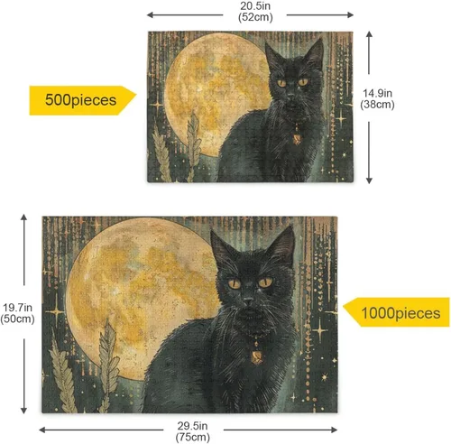 Miniatura 5 de Rompecabezas de 500 piezas con diseño de gato de brujas vintage, rompecabezas educativo de descompresión intelectual para adultos, pensamiento
