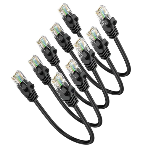 Miniatura 10 de Cable Ethernet Cat6 de 1 pie, paquete de 2 cables de conexión cortos de 1 pie (cable Cat 6, cable RJ45 de Internet, cable de red) 10 Gbps