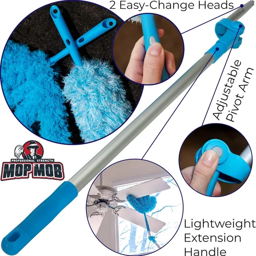 Miniatura 8 de Extensible plumero de microfibra con 5 ft ligero poste de extensión y brazo de pivote. Incluye 2 Tipos de lavable a quitar el polvo de cabezas.