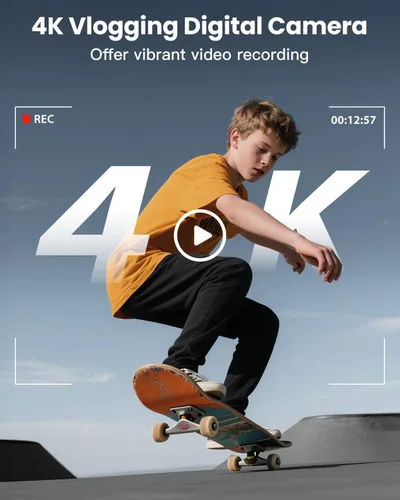 Miniatura 2 de Cámara digital 4K para fotografía, WiFi de 64 megapíxeles con pantalla giratoria de 180° de 3" con enfoque automático, cámara para videoblogs