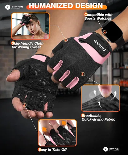 Miniatura 5 de SIMARI Guantes transpirables de entrenamiento para hombres y mujeres, guantes de levantamiento de pesas con acolchado, agarre, protección completa