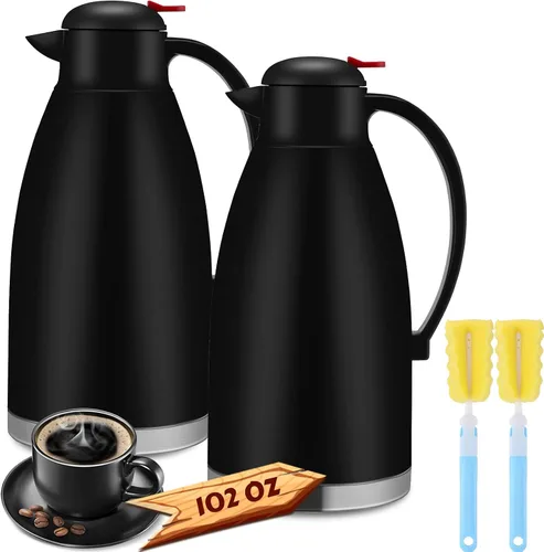 Nuogo 2 jarras térmicas de café de 102 onzas con aislamiento de acero inoxidable de doble pared al vacío, jarra de café con cepillo para uso en casa