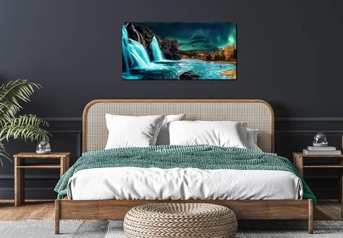 Miniatura 2 de Lienzo grande para pared de sala de estar, cuadros de cascada para pared, decoración de pared verde azulado, listo para colgar, tamaño 40 x 20 Verde