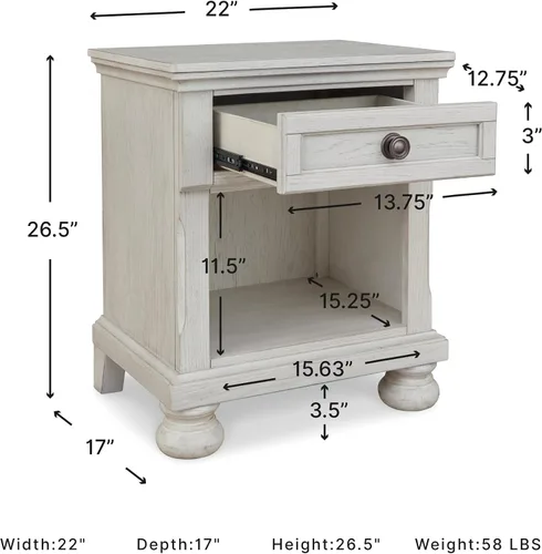 Miniatura 3 de Signature Design by Ashley Robbinsdale - Mesita de noche costera de 1 cajón con almacenamiento de cubos, 26.75 pulgadas de alto, color blanco