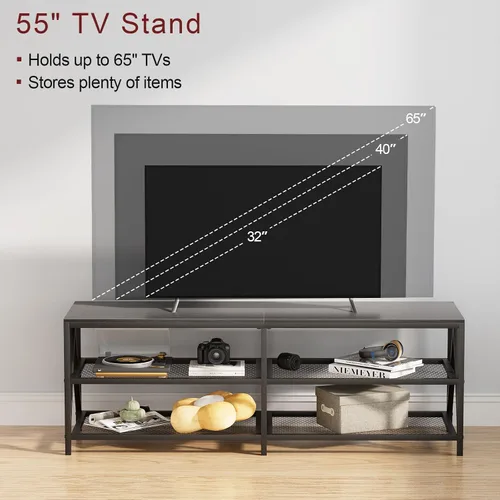 Miniatura 3 de Soporte de TV para televisores de hasta 65 pulgadas, mesa consola de TV industrial de 55 pulgadas de largo con estantes de almacenamiento de 3