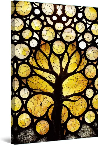 Startonight Lienzo decorativo abstracto para pared, pintura del árbol de la vida amarillo, impresión grande estirada, moderna para dormitorio o sala