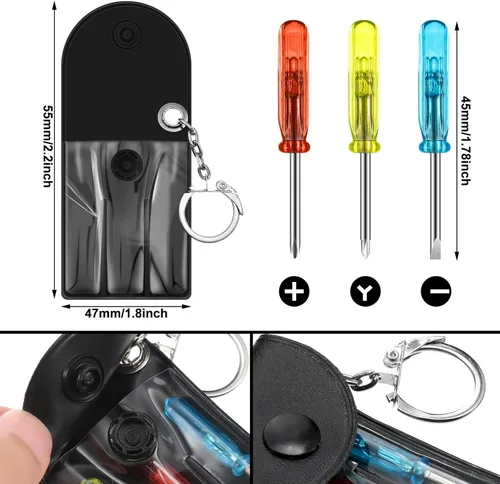 Miniatura 2 de Jutom Juego de 100 mini destornilladores y llaveros a granel, incluye 3 mini destornilladores en una bolsa portátil con broche a presión con gancho