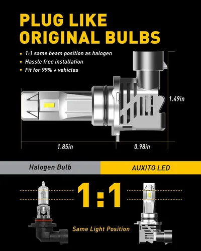 Miniatura 6 de AUXITO HB4 9006 Bombillas LED, 15000 lm por juego, 6500 K, blanco frío, tamaño pequeño, bombillas antiniebla LED inalámbricas para repuesto