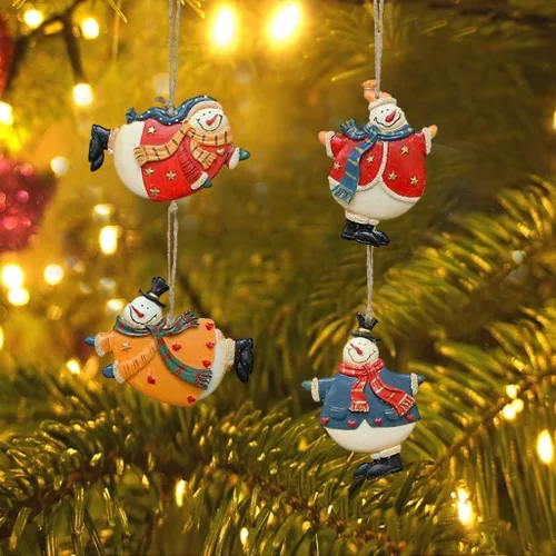 Linfevisi Paquete de 4 adornos colgantes de muñeco de nieve de Navidad de metal, mini adornos de árbol de Navidad, adornos de muñeco de nieve, mini