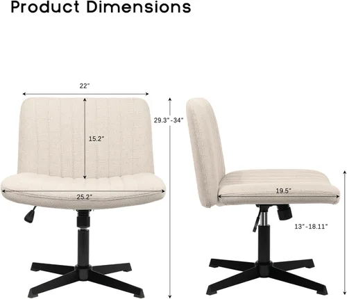Miniatura 2 de PUKAMI Silla Criss Cross, Silla de Escritorio de Oficina Cómoda con Patas Cruzadas Sin Ruedas, Tela Moderna Giratoria Altura Ajustable Respaldo