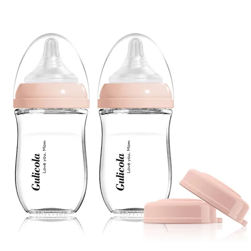Miniatura 12 de Gulicola Biberón de vidrio natural para bebés amamantados, juego de biberones anticólicos con pezón de flujo medio, 3 meses +, 8 onzas, paquete de 2