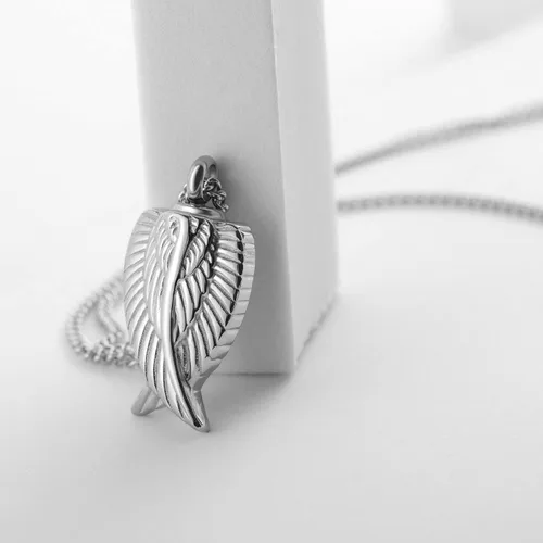 Miniatura 4 de Paquete de 3 collares de urna para cenizas, joyería de cremación conmemorativa para cenizas, alas de ángel plateadas y negras para cenizas, urna