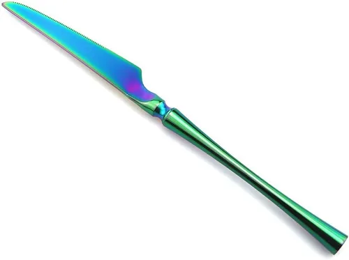 Miniatura 7 de JASHII Juego de cubiertos de titanio de lujo de 6 piezas de acero inoxidable 18/10 pulido de espejo de arco iris cubiertos incluye tenedor cuchillo