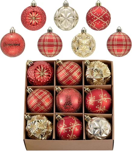 Miniatura 13 de Valery Madelyn Adornos para árboles de Navidad, 9 unidades, 2.36 pulgadas, negro y dorado, irrompibles, adornos de bola colgante de lujo