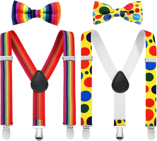 Juego de 4 tirantes para niños, tirantes ajustables y pajarita para fiesta, como muestra la foto, Arco iris y lunares.