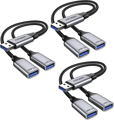 Miniatura 10 de Divisor USB 3.0 de 1 en 2 salidas, cable USB divisor Y, cable USB macho a 2 hembras para PC, tableta, portátil, MacBook, teclado, PS4, PS5, mouse