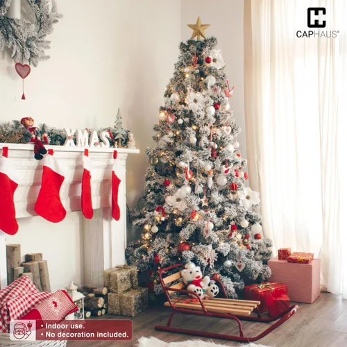 Miniatura 7 de CAPHAUS 4.5 pies Árbol de Navidad artificial preiluminado con nieve esmerilada, 200 luces LED y 398 puntas, árbol de Navidad falso con soporte