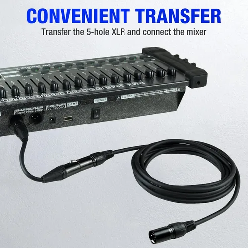 Miniatura 6 de Adaptador de cable DMX, paquete de 2 cables DMX macho de 5 pines a hembra de 3 pines, cable de iluminación XLR de 6 pulgadas a XLR 3F, cable de luz