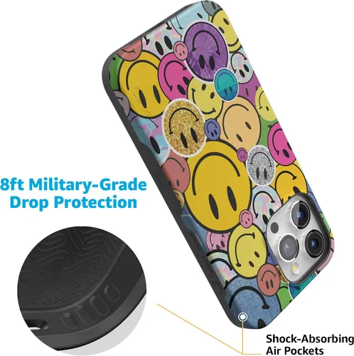 Miniatura 4 de Funda Casely para iPhone 15 Pro Max Todas las sonrisas Adhesivo de cara sonriente Compatible con MagSafe Diseño protector audaz