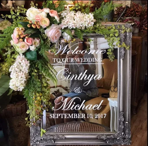 Miniatura 3 de guk Adhesivo de pared de boda, letrero de espejo de bienvenida, calcomanía con nombre personalizado y calcomanías musulmanas islámicas Got Engaged