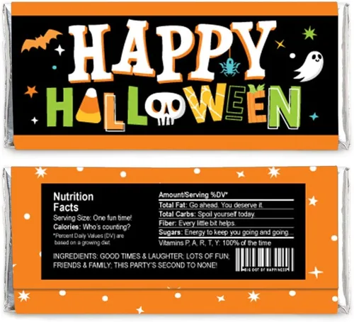 Miniatura 2 de Big Dot of Happiness Jack-O'-Lantern Halloween - Envoltura de barra de caramelo para niños, regalos de fiesta de Halloween, juego de 24