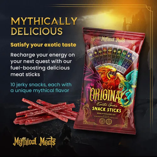 Miniatura 3 de Mythical Meats Paquete de muestra original de sabor exótico – 10 palitos exóticos de caza y carne de res – Carnes secas y deshidratadas sazonadas a