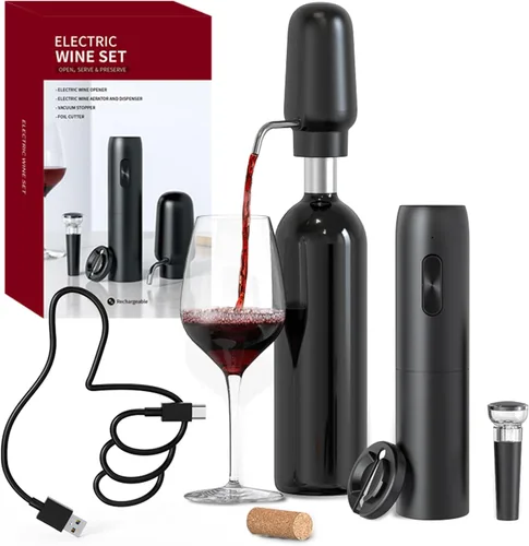 Miniatura 8 de CIRCLE JOY Aireador de vino eléctrico con base de almacenamiento, sacacorchos y tapón de vino al vacío, regalo de elefante blanco para amantes