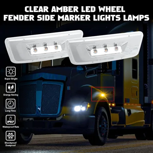 Miniatura 3 de Xotic Tech - Lámparas LED de señal de marcador lateral con lente transparente, compatible con Kenworth T680 T700 T880 Peterbilt 567, ámbar 3-SMD
