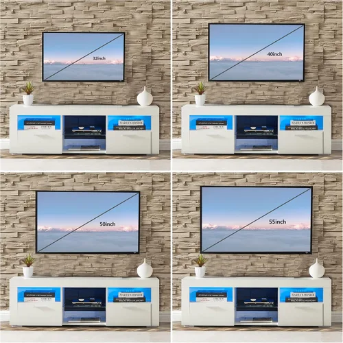 Miniatura 8 de Soporte de TV LED para consolas multimedia, estante de exhibición con estante abierto y cajones, soporte de TV moderno para televisores