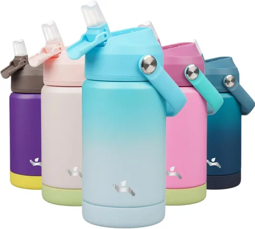 Miniatura 35 de Konokyo Botella de agua aislada con tapa de pajilla, botella de metal al vacío de acero inoxidable de 18 onzas con mango de silicona, color negro