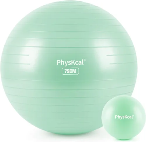 Miniatura 25 de PhysKcal Pelota de yoga para ejercicio, set de pilates, pelota de fitness de 4 tamaños para entrenamiento, parto, embarazo, terapia física - Bomba