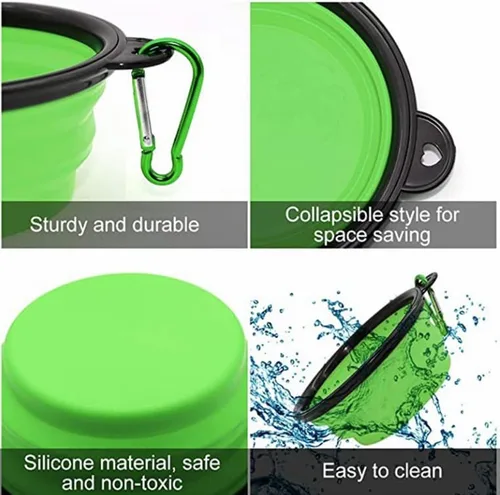 Miniatura 3 de Juego de cuencos plegables para mascotas, cuencos portátiles de silicona para alimentos y agua con clip de mosquetón, multicolor, diseño que ahorra