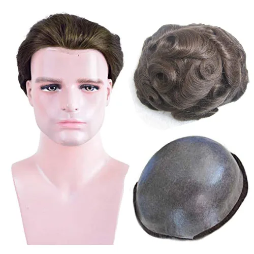 Miniatura 18 de Amiable toupee para hombres 0.001 in ultra suave piel fina para hombre, pieza de cabello humano real para hombres, sistema de reemplazo de cabello