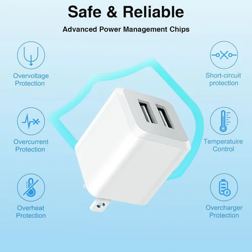 Miniatura 5 de Cargador de pared USB, adaptador de corriente de cubo de doble puerto, cargador de bloque de carga, adaptador de carga rápida de pared de doble