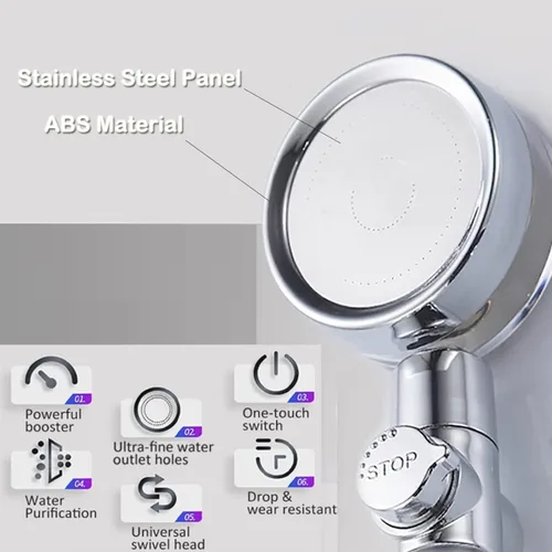 Miniatura 5 de Cabezal de ducha de mano turbocargado, cabezal de ducha de mano de alta presión con ahorro de agua con filtros, interruptor de pausa, Hydro Jet Gris