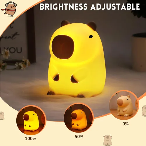 Miniatura 5 de Linda Luz Nocturna de Capibara, Regalos de Capibara para Niños y Amigos, Lámpara de Animales de Silicona para Guardería con Temporizador Recargable