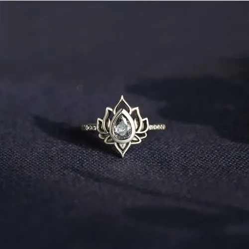 Miniatura 5 de Anillo de loto de plata de ley 925 auténtica, con diseño de flor de loto, para yoga, alto pulido, resistente al deslustre, con incrustaciones