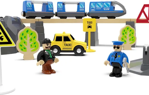 Miniatura 3 de Juego de pistas de tren de madera con pilas, juguete de alta velocidad para niños de 3, 4, 5 años, acoplamientos magnéticos para niños y niñas