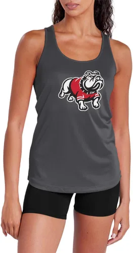 Miniatura 66 de Camiseta deportiva sin mangas oficial de la NCAA Collegiate para mujer, con espalda cruzada, logotipo primario, colección carbón
