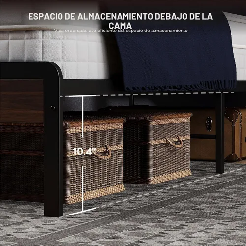Miniatura 4 de LIKIMIO Marco de Cama King con Cabecero, Marco de Cama King de Madera Oscura con Soportes Fuertes, Resistente, Sin Ruido, No Necesita Somier, Nogal